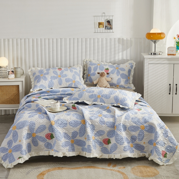 91家纺网 家纺一手货源 找家纺 （总）绵庭 2022新款全棉花边款床盖三件套