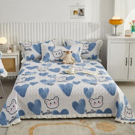 绵庭 2022新款全棉花边款床盖三件套 爱心小熊