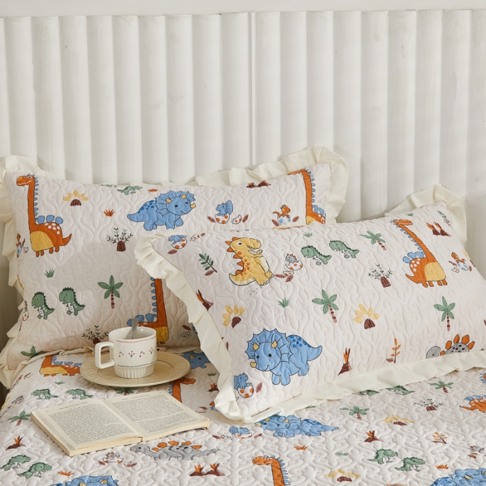 91家纺网 家纺一手货源 找家纺 绵庭 2022新款全棉花边款床盖三件套 恐龙仔仔