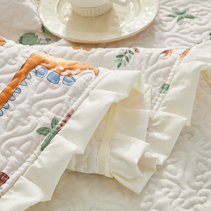 91家纺网 家纺一手货源 找家纺 绵庭 2022新款全棉花边款床盖三件套 恐龙仔仔