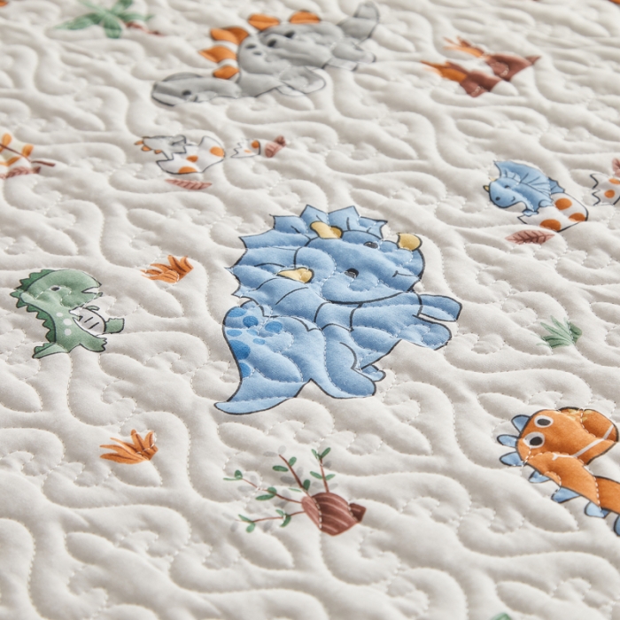 91家纺网 家纺一手货源 找家纺 绵庭 2022新款全棉花边款床盖三件套 恐龙仔仔