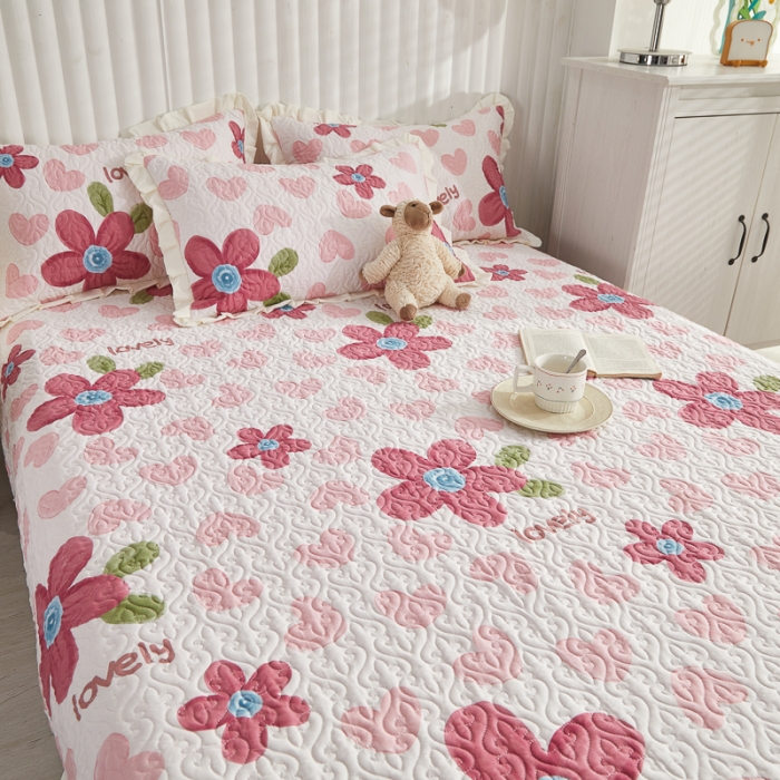 91家纺网 家纺一手货源 找家纺 绵庭 2022新款全棉花边款床盖三件套 梦入花香