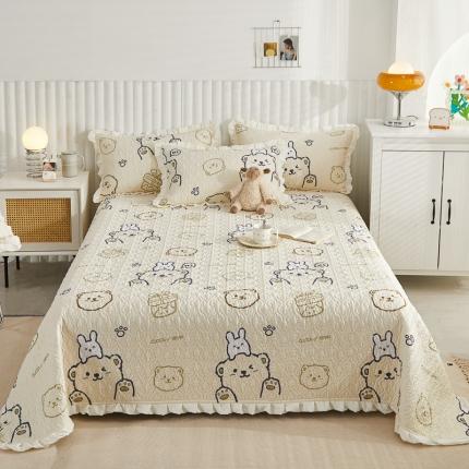 绵庭 2022新款全棉花边款床盖三件套 哇塞小熊