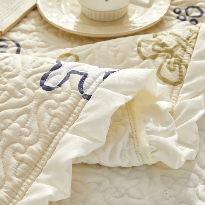 91家纺网 家纺一手货源 找家纺 绵庭 2022新款全棉花边款床盖三件套 哇塞小熊