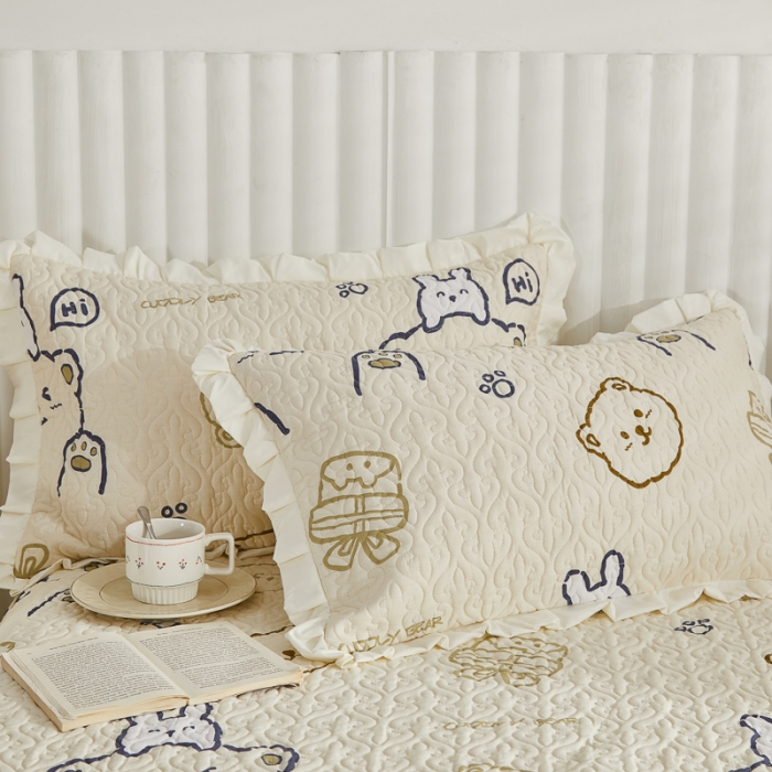 91家纺网 家纺一手货源 找家纺 绵庭 2022新款全棉花边款床盖三件套 哇塞小熊