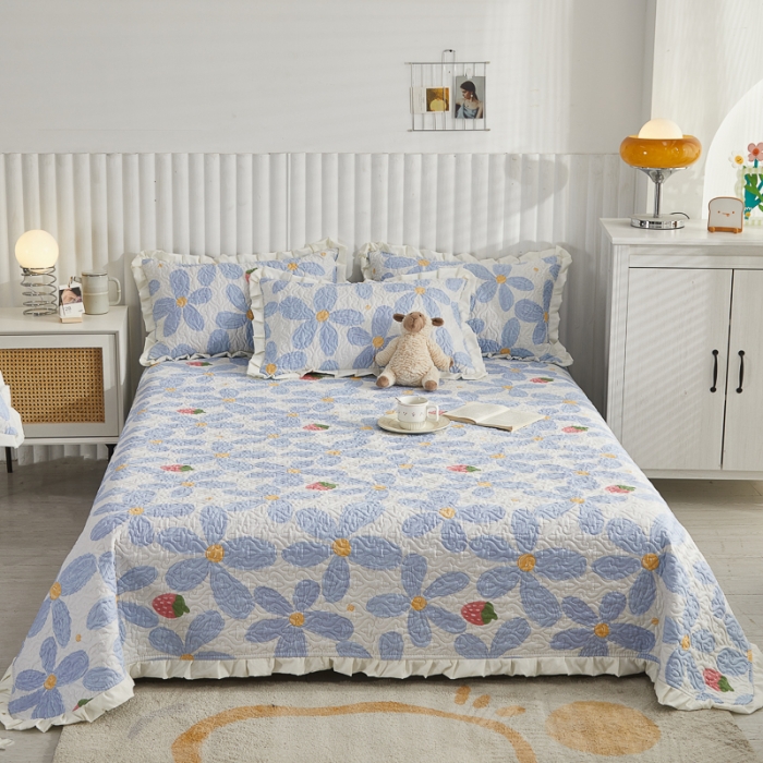 91家纺网 家纺一手货源 找家纺 绵庭 2022新款全棉花边款床盖三件套 小美好