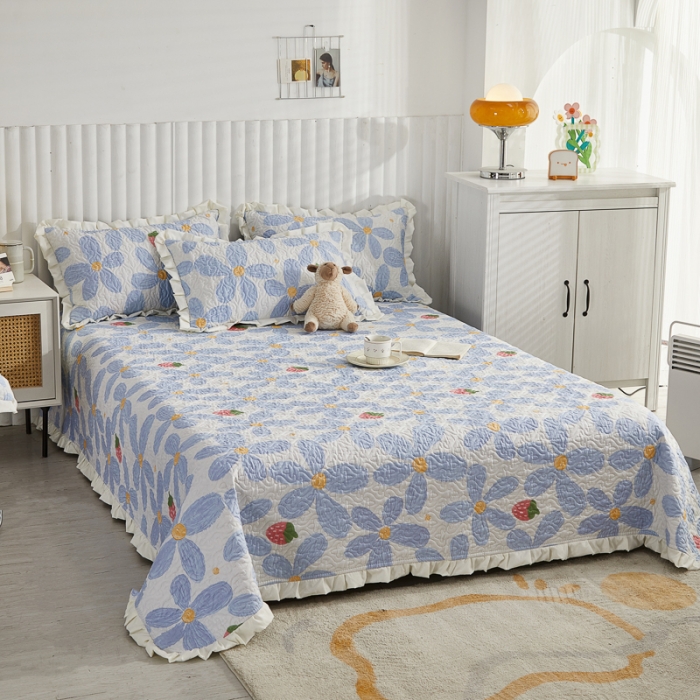 91家纺网 家纺一手货源 找家纺 绵庭 2022新款全棉花边款床盖三件套 小美好