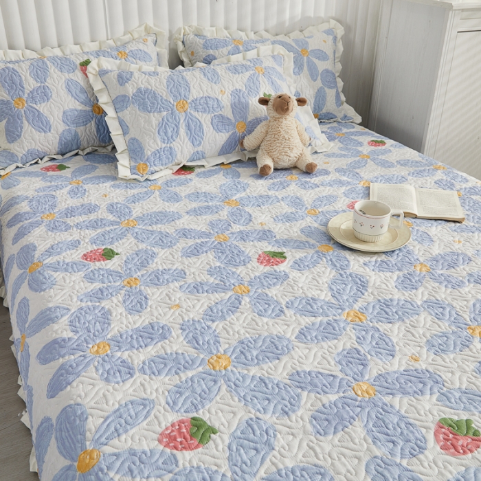 91家纺网 家纺一手货源 找家纺 绵庭 2022新款全棉花边款床盖三件套 小美好