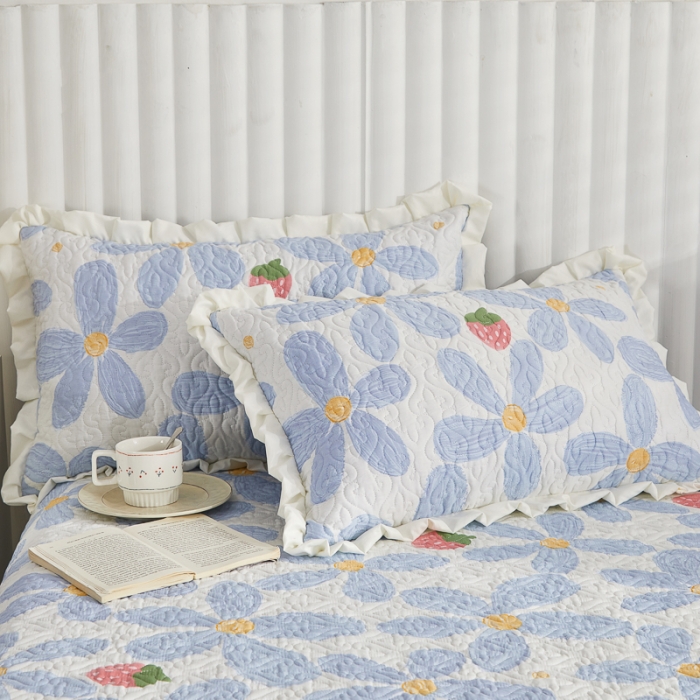 91家纺网 家纺一手货源 找家纺 绵庭 2022新款全棉花边款床盖三件套 小美好