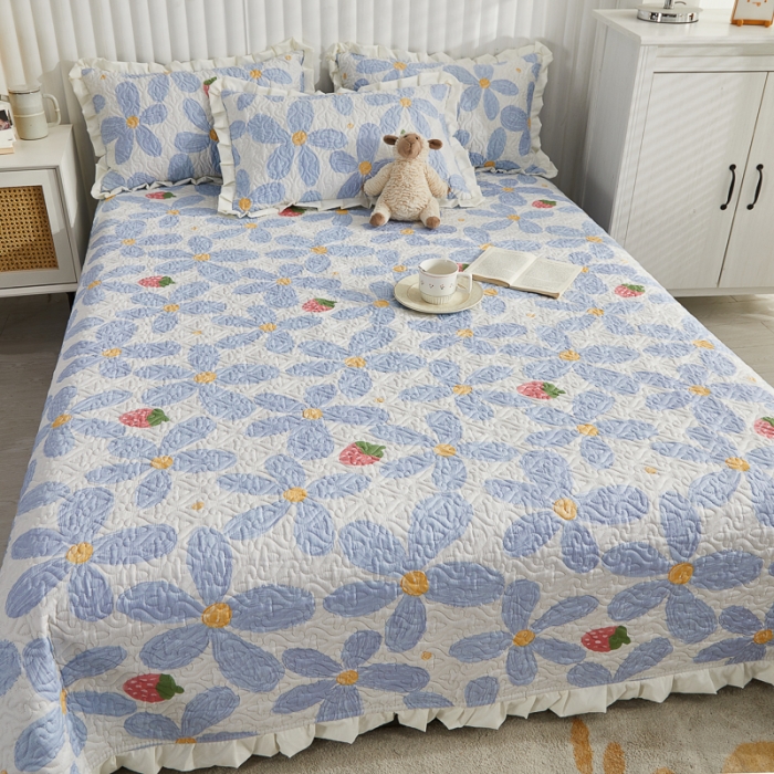 91家纺网 家纺一手货源 找家纺 绵庭 2022新款全棉花边款床盖三件套 小美好