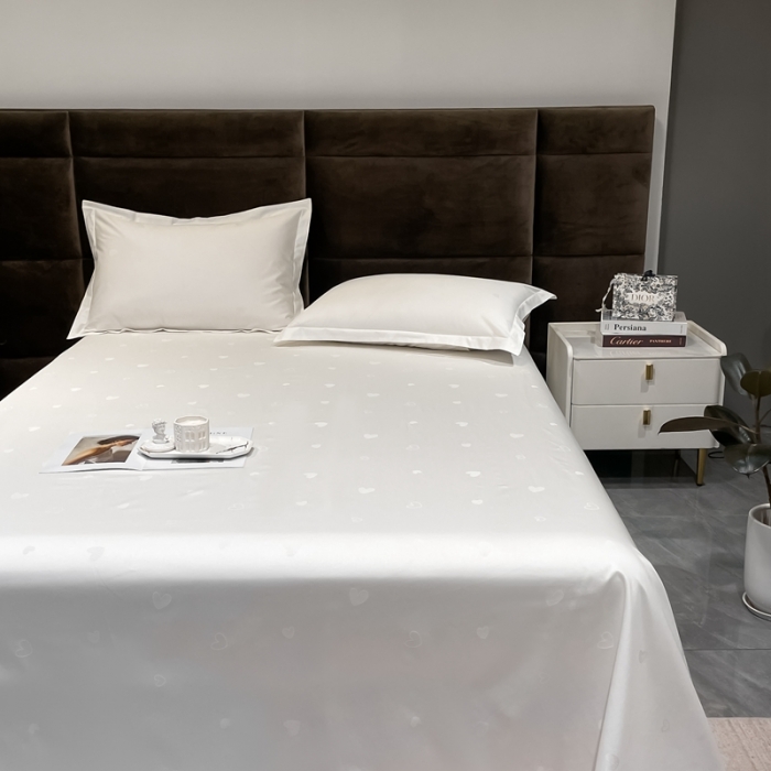 91家纺网 家纺一手货源 找家纺 品乐 2023新款长绒棉提花床单 爱心白