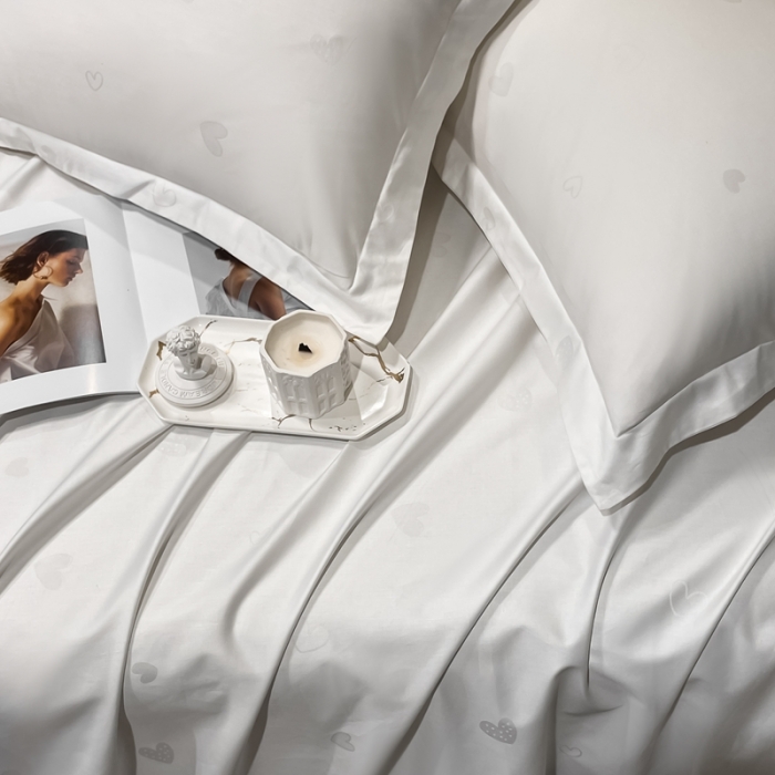 91家纺网 家纺一手货源 找家纺 品乐 2023新款长绒棉提花床单 爱心白