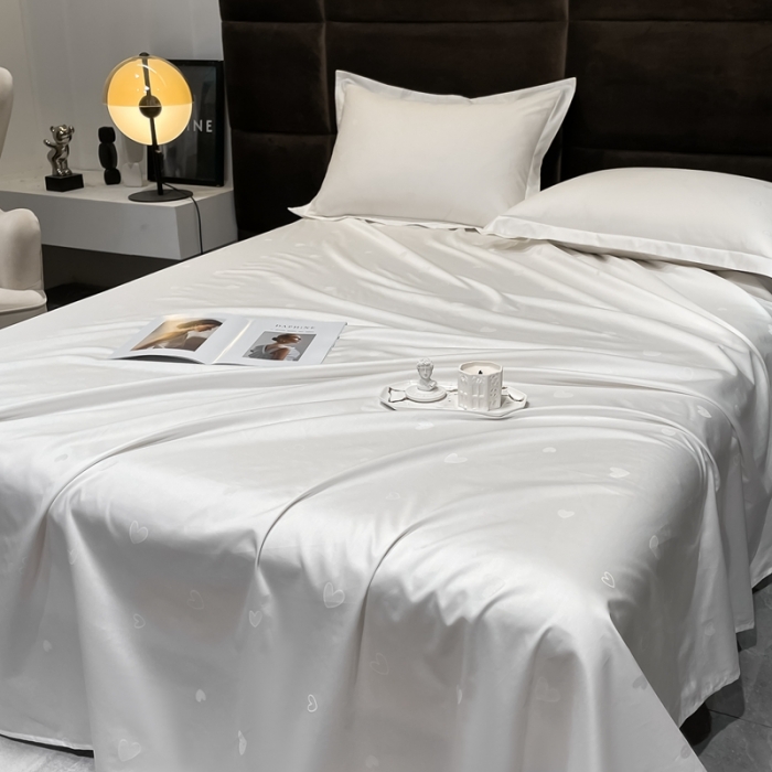 91家纺网 家纺一手货源 找家纺 品乐 2023新款长绒棉提花床单 爱心白