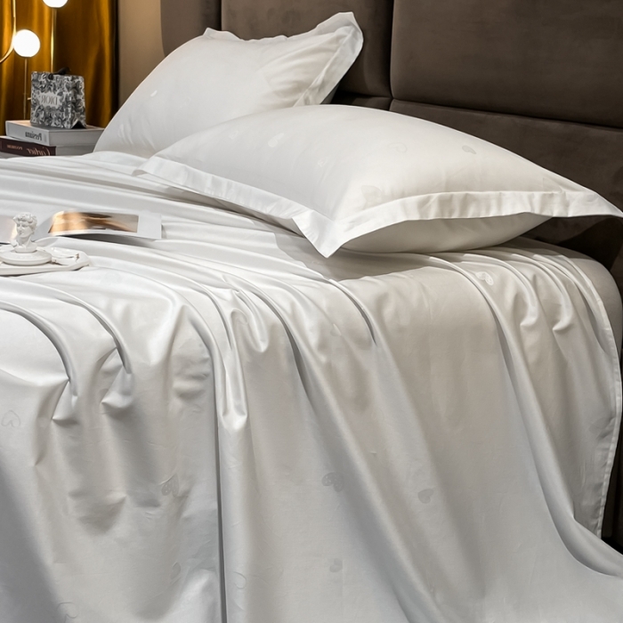 91家纺网 家纺一手货源 找家纺 品乐 2023新款长绒棉提花床单 爱心白