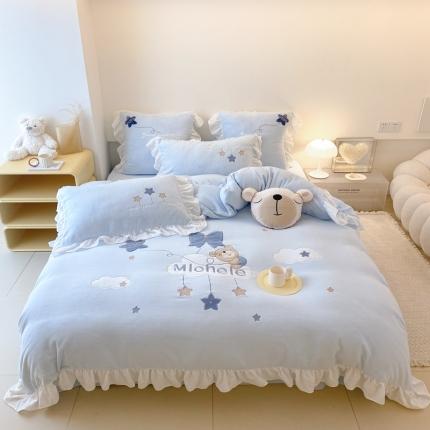 （总）昔可 2022新款高品质牛奶绒刺绣工艺款四件套