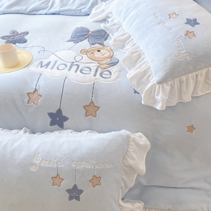 91家纺网 家纺一手货源 找家纺 （总）昔可 2022新款高品质牛奶绒刺绣工艺款四件套