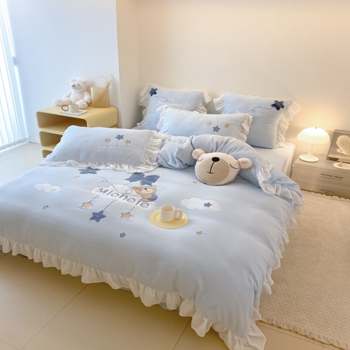 91家纺网 家纺一手货源 找家纺 （总）昔可 2022新款高品质牛奶绒刺绣工艺款四件套