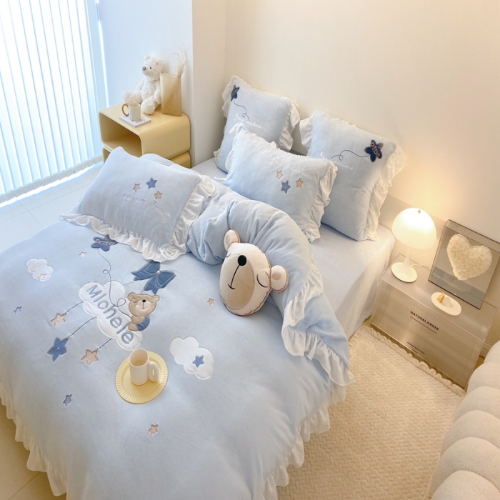 91家纺网 家纺一手货源 找家纺 （总）昔可 2022新款高品质牛奶绒刺绣工艺款四件套