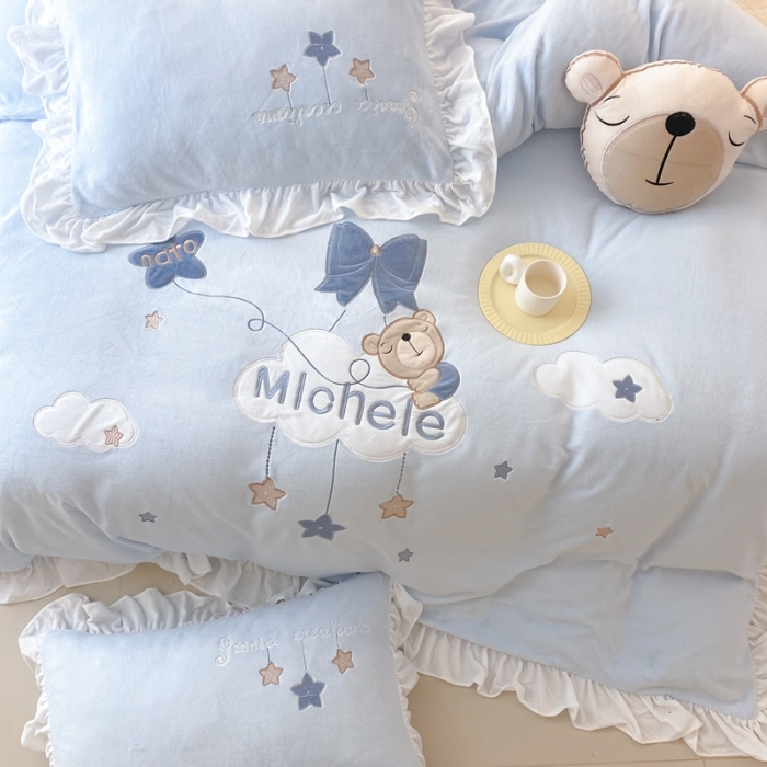 91家纺网 家纺一手货源 找家纺 （总）昔可 2022新款高品质牛奶绒刺绣工艺款四件套