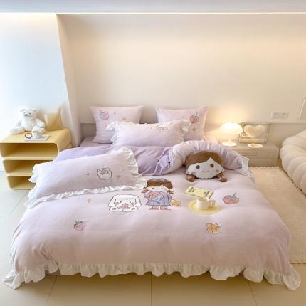 昔可 2022新款高品质牛奶绒刺绣工艺款四件套 宠物女孩