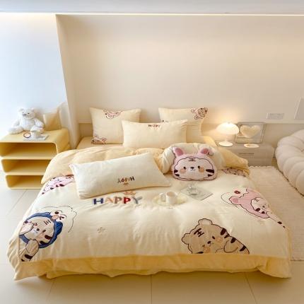 昔可 2022新款高品质牛奶绒刺绣工艺款四件套 淘气虎