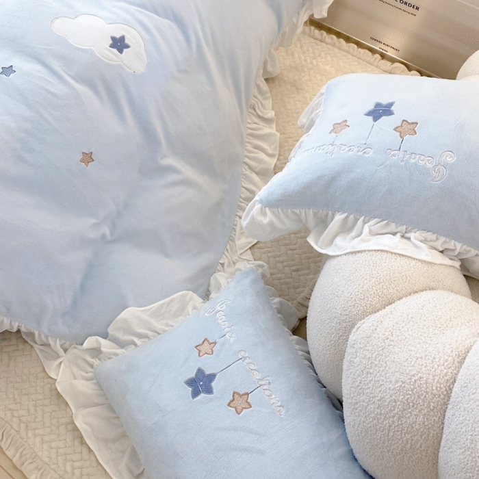 91家纺网 家纺一手货源 找家纺 昔可 2022新款高品质牛奶绒刺绣工艺款四件套 星星熊宝