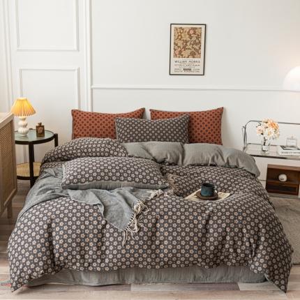 91家纺网 家纺一手货源 找家纺 （总）优宜家 2023新款全棉色织双层纱复古风四件套