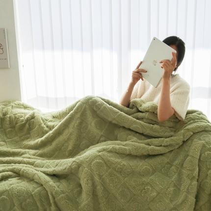 91家纺网 家纺一手货源 找家纺 顾里22新款慕斯绒提花剪花大朵羊羔绒双层暗合压线毛毯场景二 芭乐绿