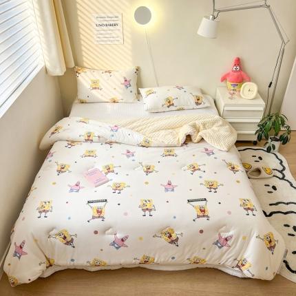 木堇家居 2022新款海绵宝宝针织豆豆被 开心乐园