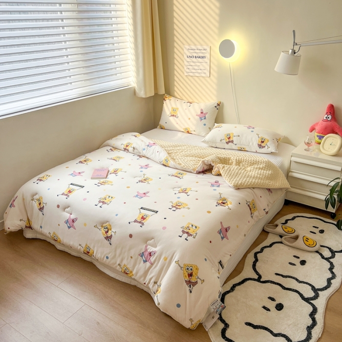 91家纺网 家纺一手货源 找家纺 木堇家居 2022新款海绵宝宝针织豆豆被 开心乐园