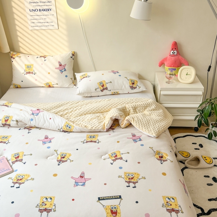 91家纺网 家纺一手货源 找家纺 木堇家居 2022新款海绵宝宝针织豆豆被 开心乐园