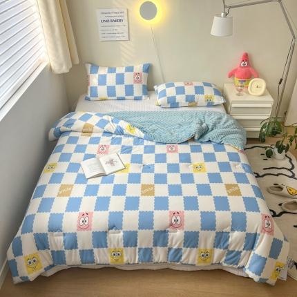 木堇家居 2022新款海绵宝宝针织豆豆被 棋盘格蓝