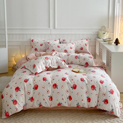 91家纺网 家纺一手货源 找家纺 木堇家居 2022新款全消光牛奶绒四件套 恋爱蜜桃