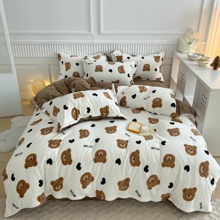木堇家居 2022新款全消光牛奶绒四件套 摩卡熊