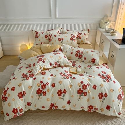 木堇家居 2022新款全消光牛奶绒四件套 西西里红