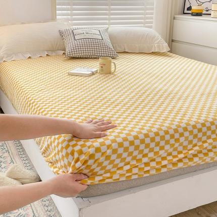 91家纺网 家纺一手货源 找家纺 N先生 2023新款纯色牛奶绒单床笠 棋盘格-黄