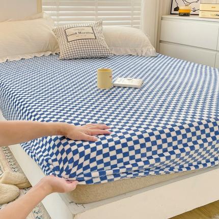 N先生 2023新款纯色牛奶绒单床笠 棋盘格-蓝