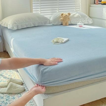 N先生 2023新款纯色牛奶绒单床笠 浅蓝