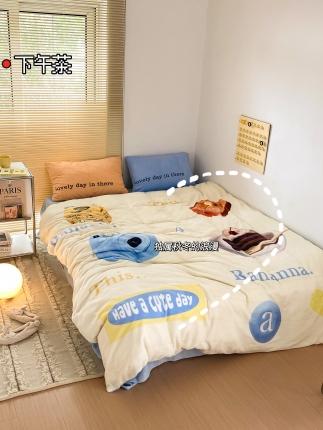 91家纺网 家纺一手货源 找家纺 顾里 2022新款韩系ins风A面宝宝绒B面牛奶绒系列四件套 下午茶