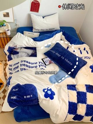 91家纺网 家纺一手货源 找家纺 顾里 2022新款韩系ins风A面宝宝绒B面牛奶绒系列四件套 休闲时光