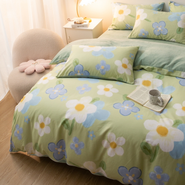 91家纺网 家纺一手货源 找家纺 简宜家居2022新款棉加绒全棉牛奶绒四件套 蜜语花开