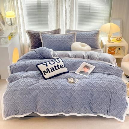 91家纺网 家纺一手货源 找家纺 （总）贝拉梦 2023新款高克重塔芙绒纯色素色牛奶绒四件套