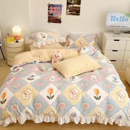 91家纺网 家纺一手货源 找家纺 （总）昔可 2022新款花边牛奶绒四件套