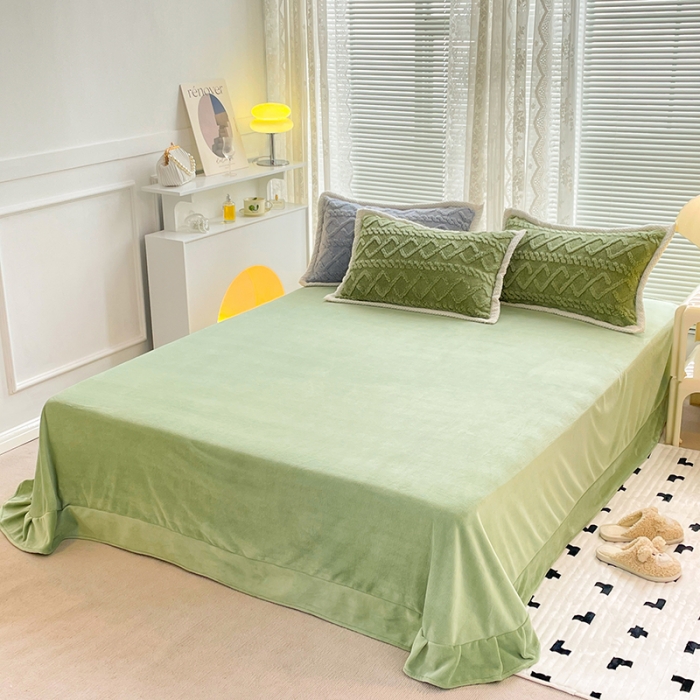 91家纺网 家纺一手货源 找家纺 贝拉梦 2023款高克重塔芙绒纯色素色牛奶绒四件套 塔芙抹茶