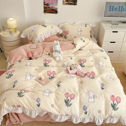 91家纺网 家纺一手货源 找家纺 （总）昔可 2022新款花边牛奶绒四件套