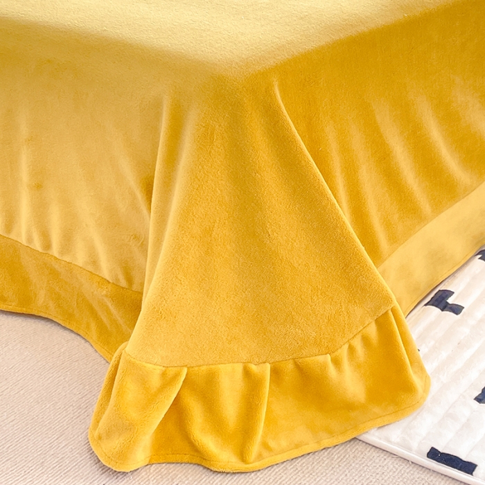 91家纺网 家纺一手货源 找家纺 贝拉梦 2023款高克重塔芙绒纯色素色牛奶绒四件套 塔芙姜黄