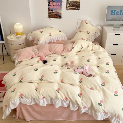 91家纺网 家纺一手货源 找家纺 （总）昔可 2022新款花边牛奶绒四件套