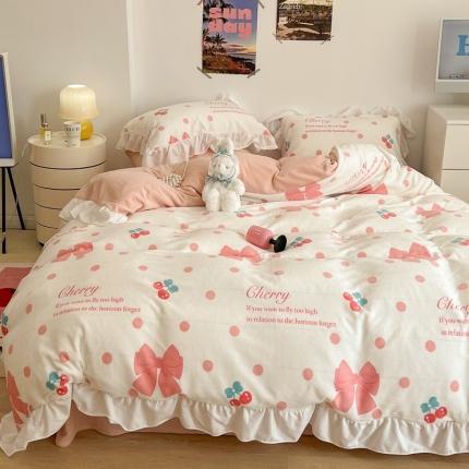 91家纺网 家纺一手货源 找家纺 昔可 2022新款花边牛奶绒四件套 粉色少女心