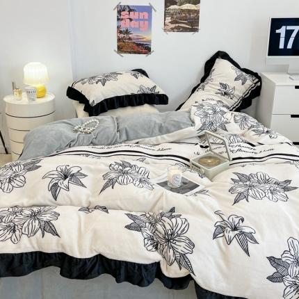 91家纺网 家纺一手货源 找家纺 （总）昔可 2022新款花边牛奶绒四件套