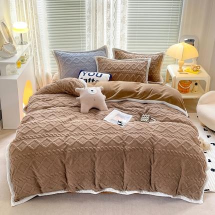 贝拉梦 2023款高克重塔芙绒纯色素色牛奶绒四件套 塔芙奶咖